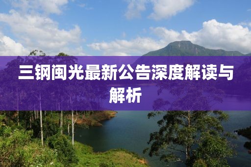 三钢闽光最新公告深度解读与解析